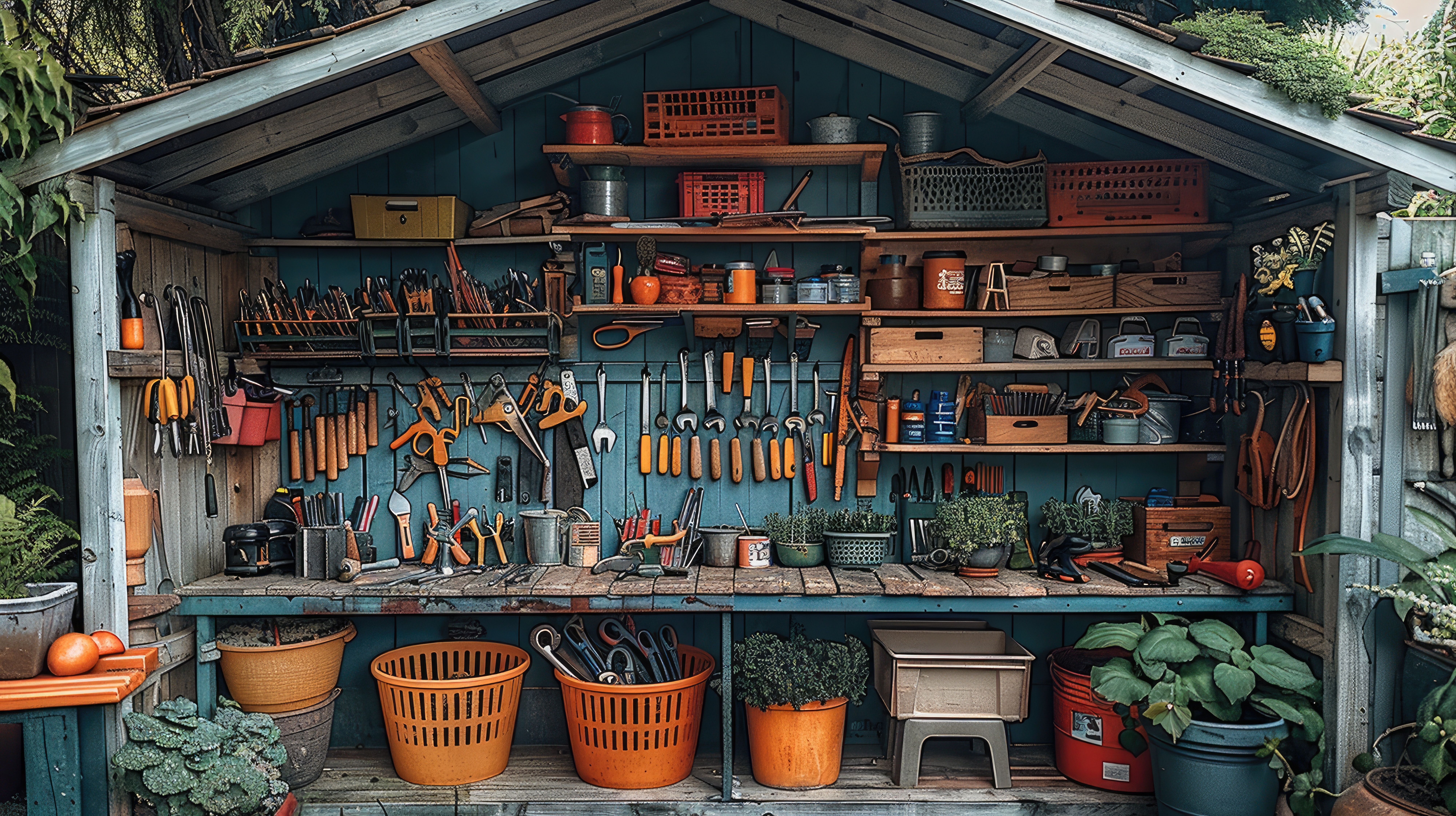 garden shed with organized tools
