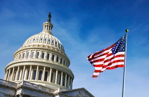 US capitol with flag