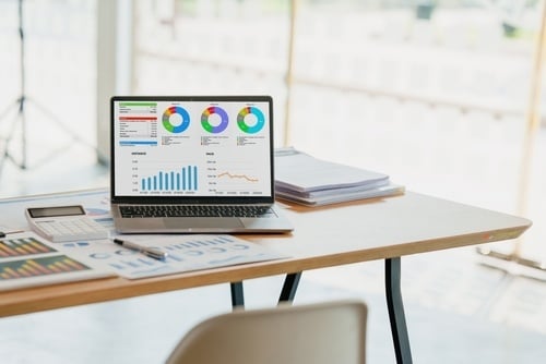 laptop showing financial charts on the screen