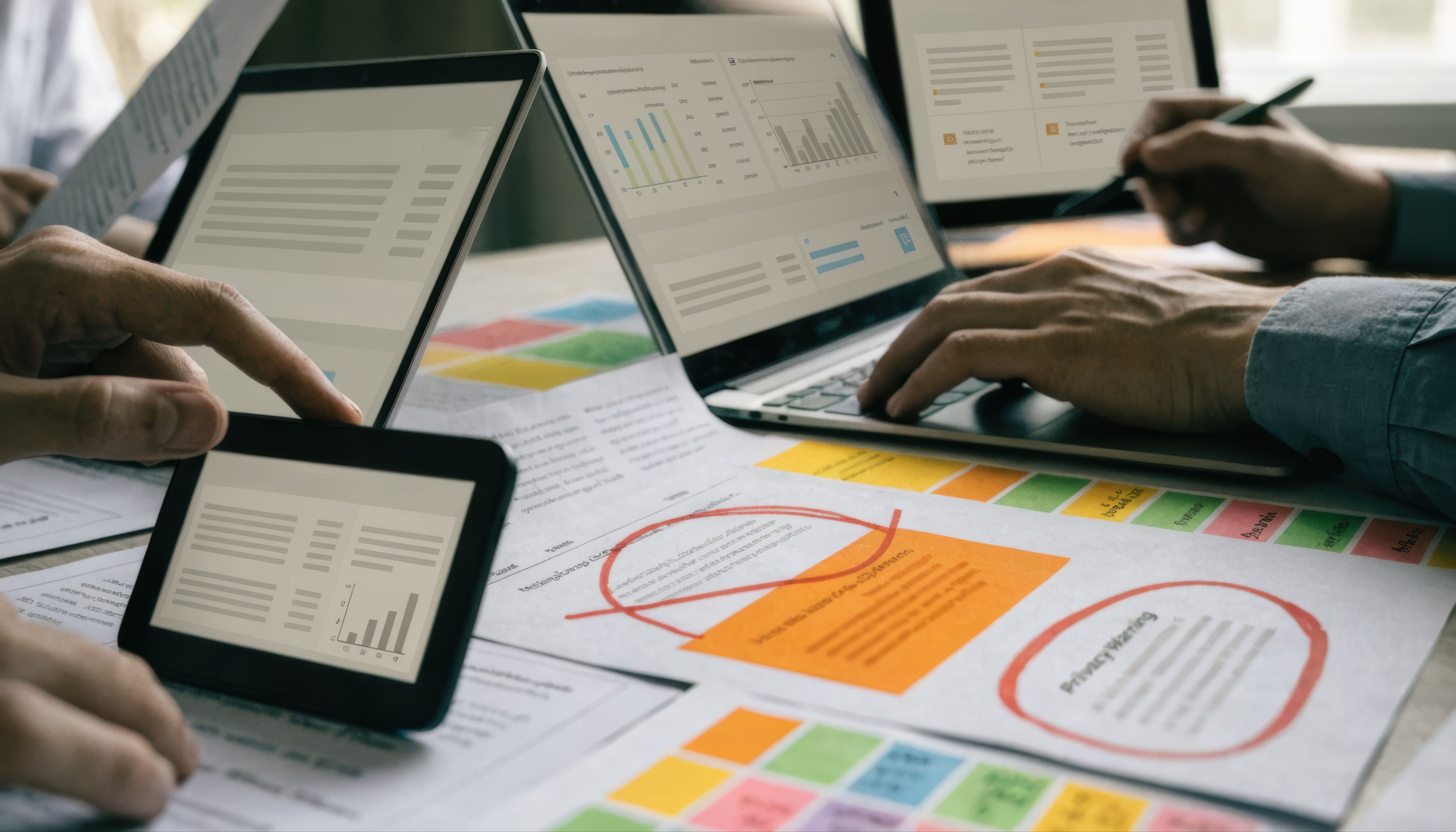 chart and graphs on papers and on laptop screen